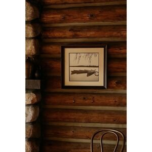 Black And White Vintage Wood Photo Canoes On A Lake